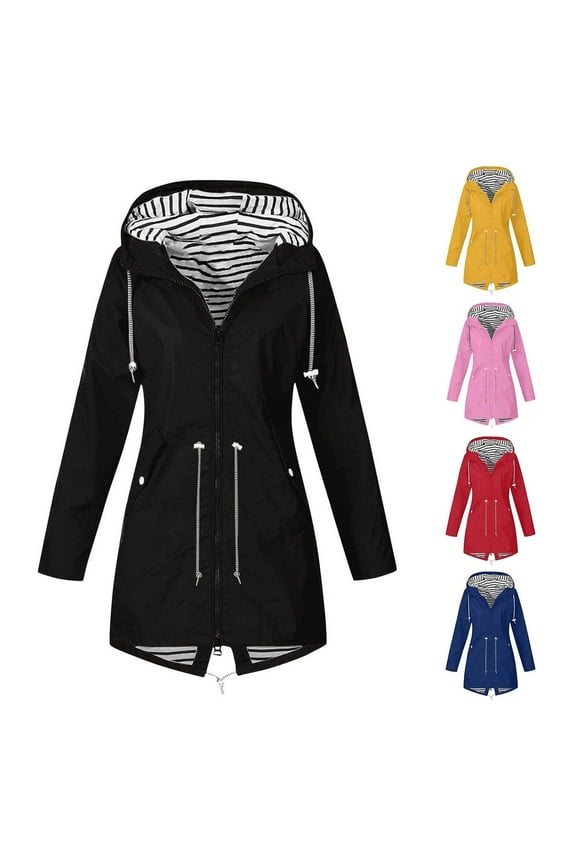 Woman's Raincoat – Water Resistant Slicker Shell Windbreaker Rain Jacket Outdoor Hiking Raincoat Plus Size Lightweight Hooded Jackets Trench Coats