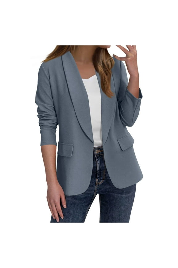 Women Blazer Office Lightweight Business Casual Suit Jacket Blazer Cardigan Shawl Collar Outwear for Office Work Light Blue,XXL