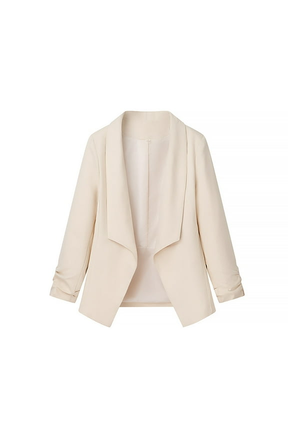 Women Blazers & Jackets Lightweight Long Blazers One Button Open Front 3/4 Sleeve Lapel Work Office Blazer Jackets Beige,M