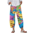 thumbnail image 1 of Brnmxoke Women Capris Clearance,Women Capris for Summer Casual World Map Print Boho Beach Capris 2024 Lightweight Wide Leg High Waisted Cotton Linen Pants Plus Size Multicolor,XL, 1 of 5