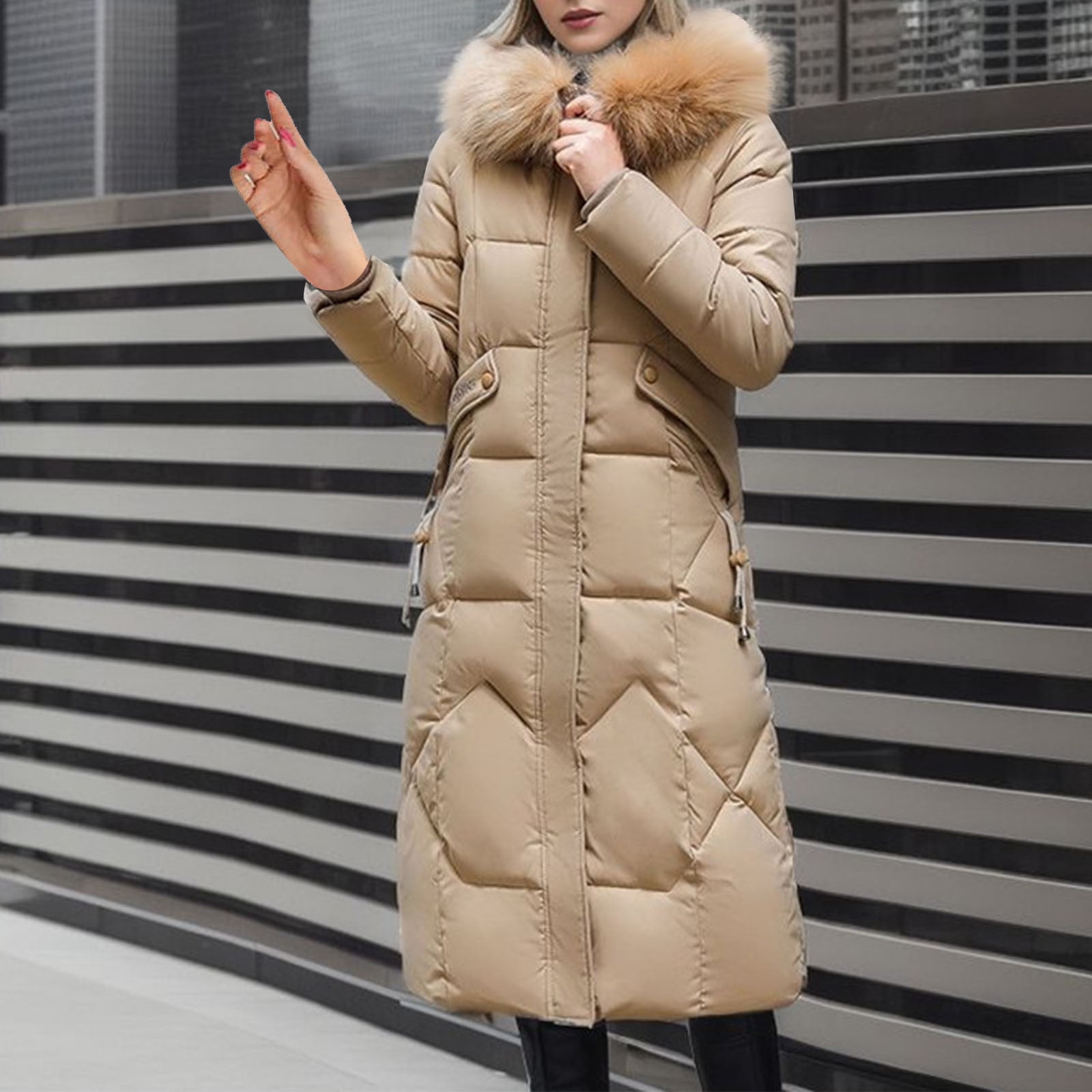Women’s Zipper Hoodie Jacket with Big Faux Fur Hood