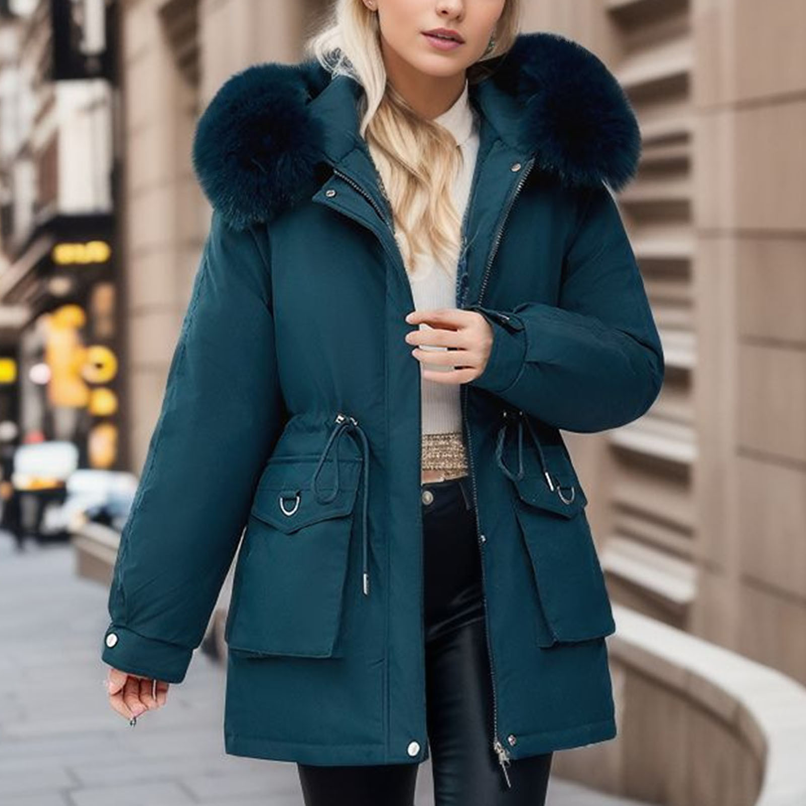 Manteau D'hiver Femme Doublé Polaire - Coupe Slim, Matelassé, Avec Capuche, Couleur Unie, Pour Grand Froid