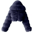 thumbnail image 1 of Brnmxoke Women Fluffy Faux Fur Coat Cropped Jackets Luxury Wedding Party Hooded Puffer Jacket Zip Up Winter Warm Fuzzy Teddy Jacket Overcoat Navy,XXL, 1 of 5