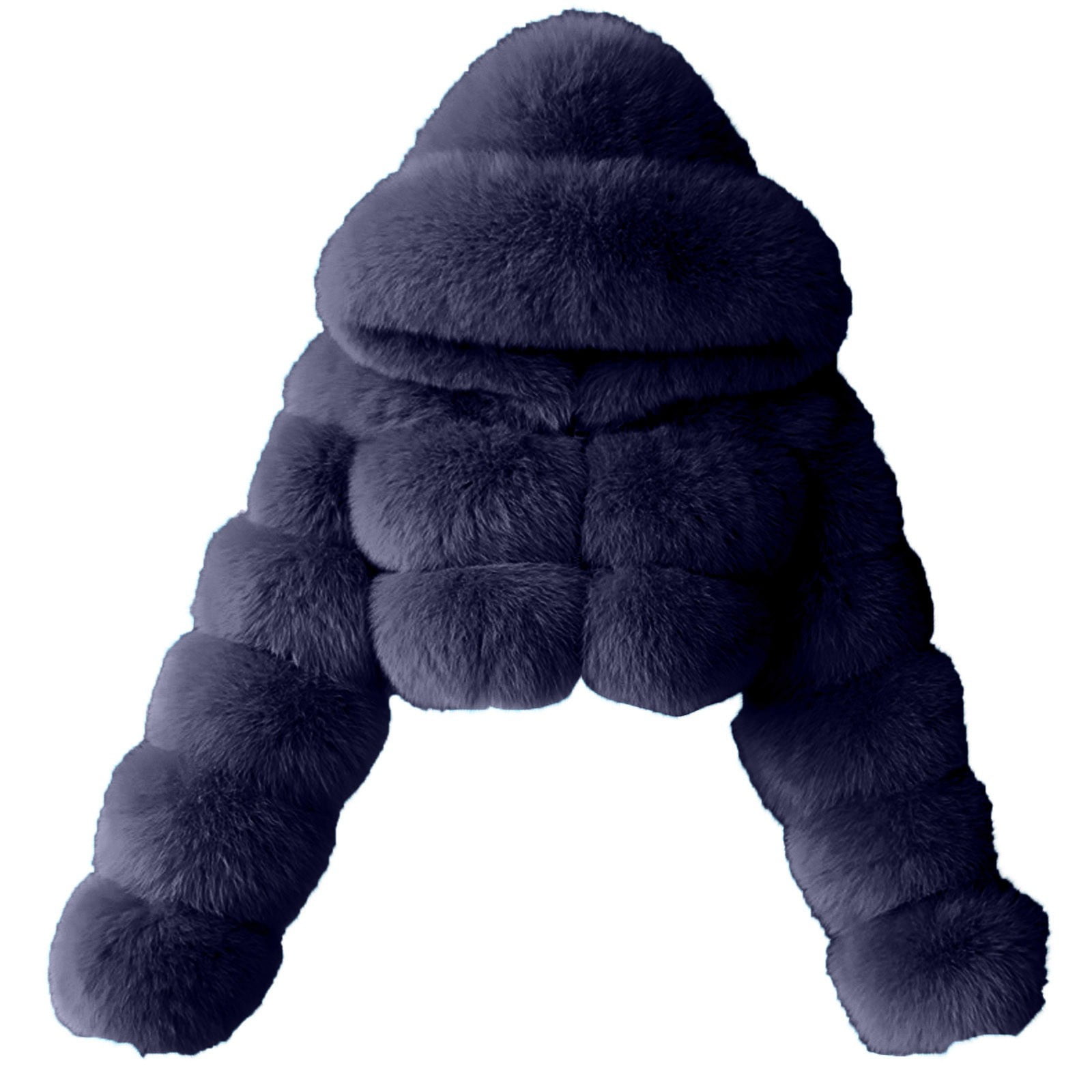 Brnmxoke Women Fluffy Faux Fur Coat Cropped Jackets Luxury Wedding Party Hooded Puffer Jacket Zip Up Winter Warm Fuzzy Teddy Jacket Overcoat Navy,XXXL