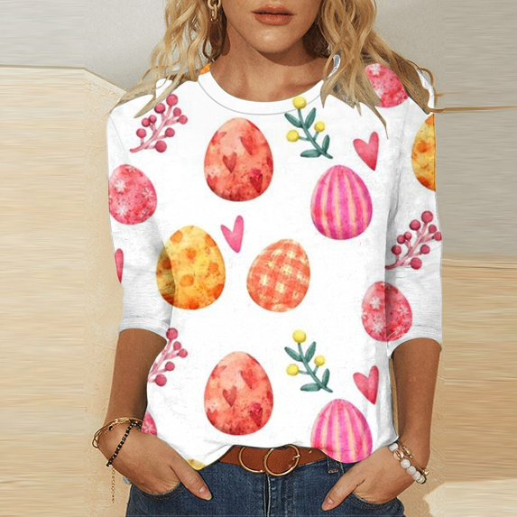 Brnmxoke Women Happy Easter Graphic Shirt Spring 2024,Womens 3/4 Sleeve Tshirt Happy Easter Day Tees Shirt Plus Size Easter Egg Tops Regular Fit Casual Tunic Tshirts