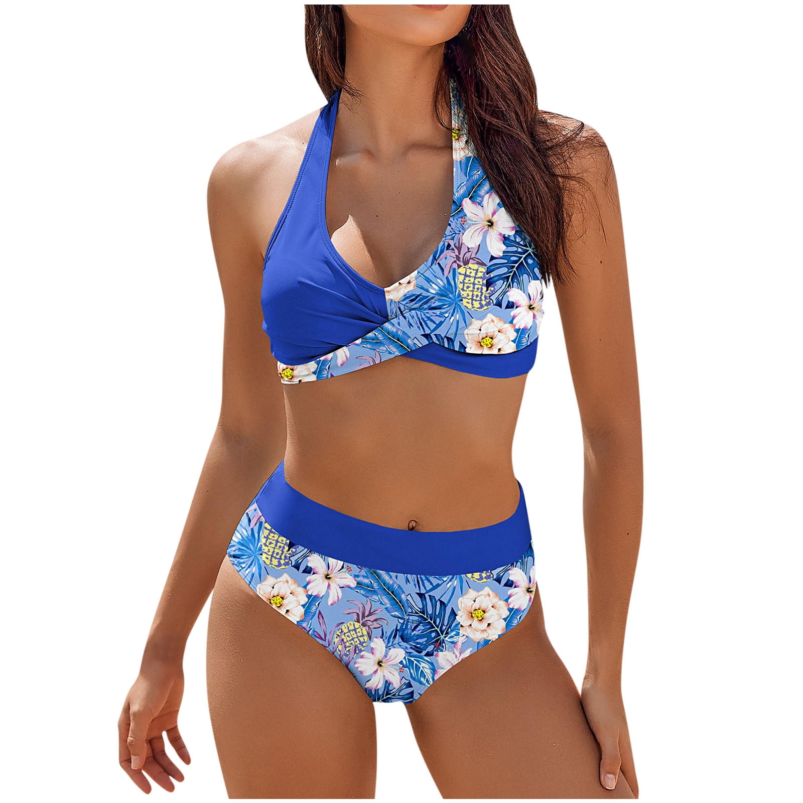 Women's High Waisted Bikini Sets Two Piece Tummy Control Swimsuit Color Block Bathing Suits