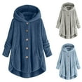 thumbnail image 1 of Brnmxoke Women Hood Baggy Cardigan Plus Size Fuzzy Fleece Coat Button Up Outwear Fall Winter Loose Fit Casual Overcoats Warm Hooded Coats, 1 of 7