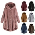 thumbnail image 1 of Brnmxoke Women Hooded Cardigan Fuzzy Fleece Jacket Plus Size Winter Warm Button Down Open Front Sweater Fleece Coat Outwear with Pockets Black,XXXL, 1 of 6