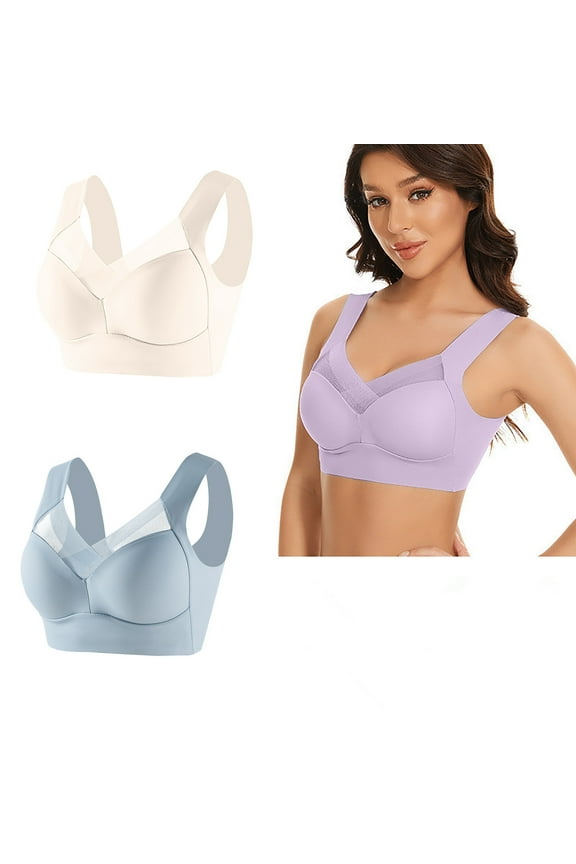 Women Large Size Wirefree Bras Full Coverage No Underwire Everyday Bras Plus Size Raceback Push Up Soft Bralettes 2PC Blue,4XL