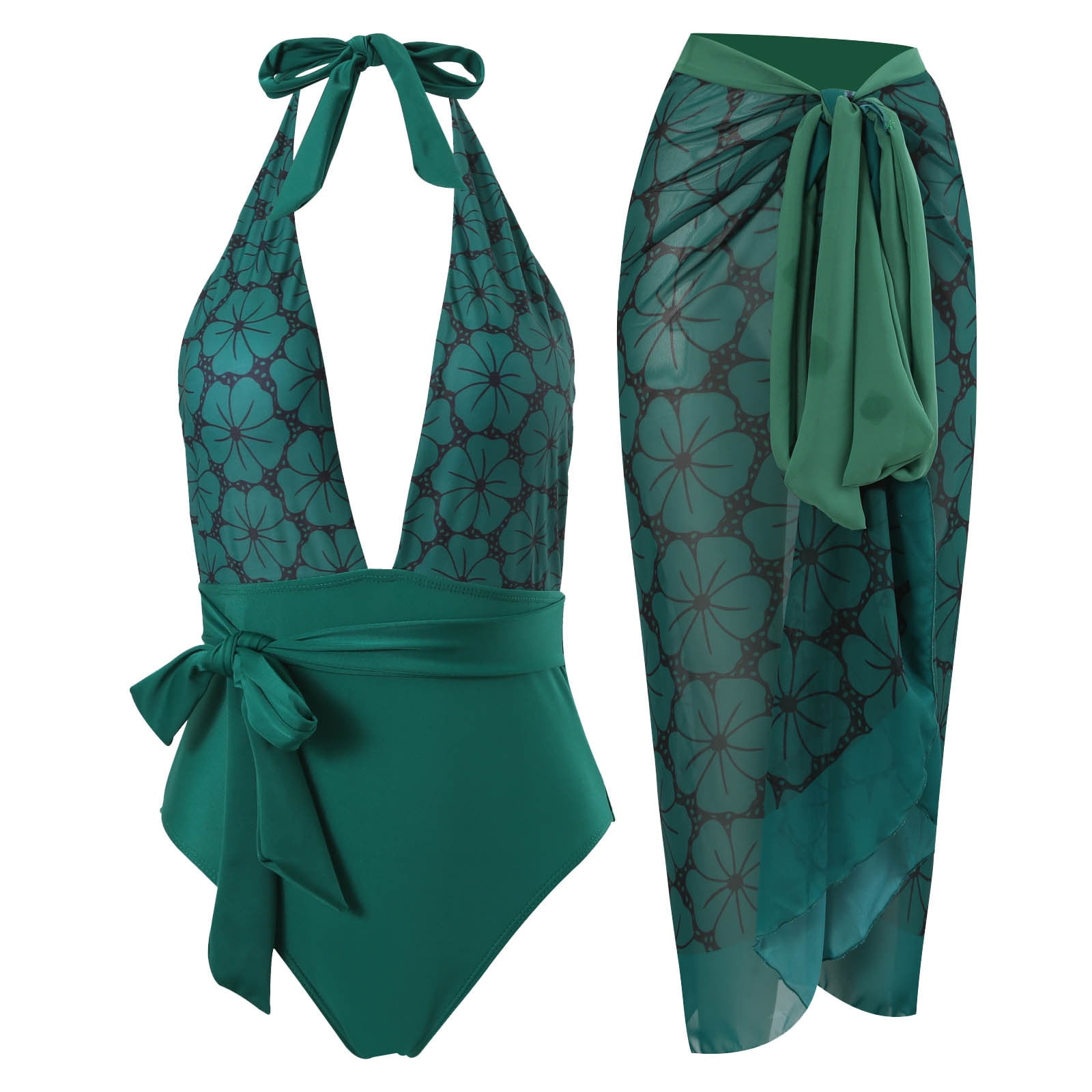 Brnmxoke Women One Piece Swimsuit with Matching Cover Ups Floral Print