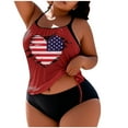 thumbnail image 1 of Brnmxoke Women Patriotic Swimsuit Plus Size Trendy American Flag Bathing Suit High Waist Swim Shorts Tankini Bikini Set Wine,L, 1 of 5