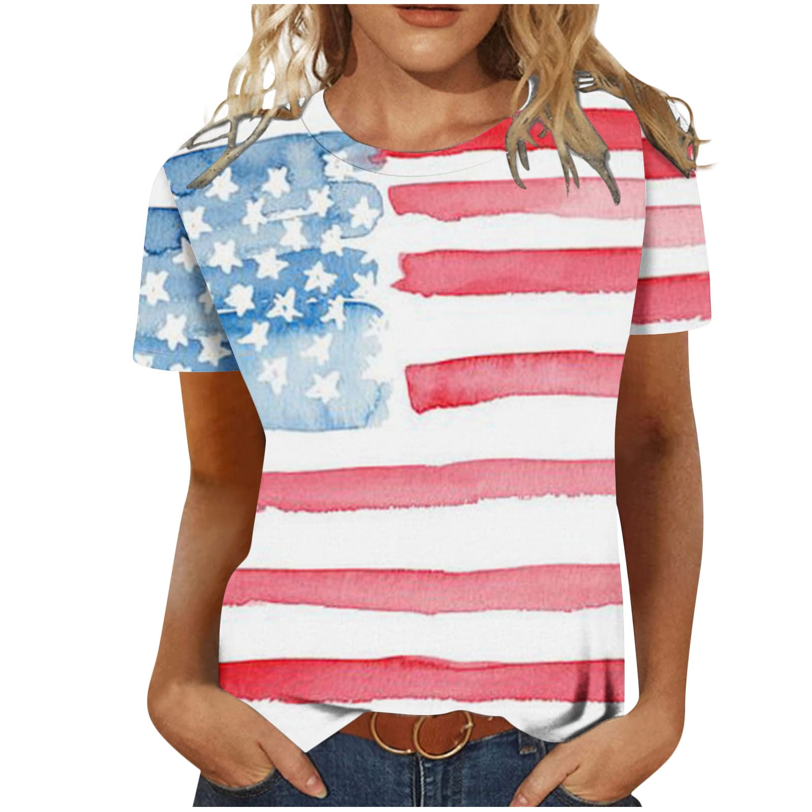 Brnmxoke Women Patriotic T Shirt 4th Of July Graphic Tees Shirts Usa