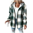 thumbnail image 1 of Brnmxoke Women Plaid Hoodie Jacket Fleece Fuzzy Lightweight Casual Shacket Jackets 2025 Long Sleeve Winter Warm Coat Green,XL, 1 of 6