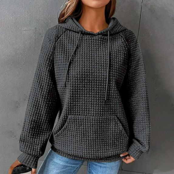 Brnmxoke Women Waffle Knit Cute Hoodies Drawstring Pullover Sweatshirts Fashion Casual 2023 Teen Girls Oversized Sweaters Comfy Fall Clothes Outfits