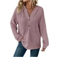 thumbnail image 1 of Brnmxoke Women Waffle Knit Hoodies Long Sleeve Shirts V Neck Button Up Shirts Trendy Oversized Hoodies Tshirts Fall Casual Tunic Tops Pink,M, 1 of 8