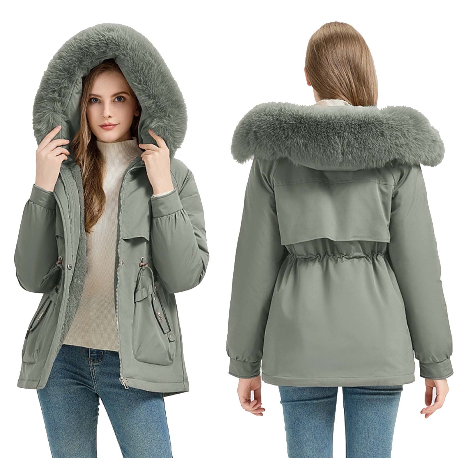 Brnmxoke Women Winter Coats Puffer Quilted Solid Mid-Length Parka Coats ...