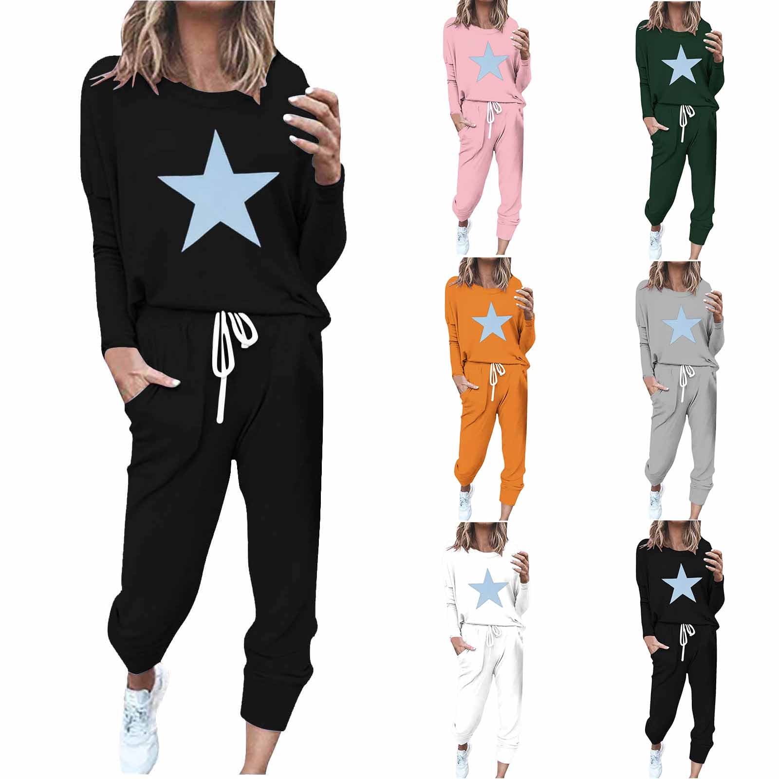 Round Neck Long Sleeve Top and Printed Pants Lounge Set