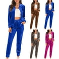 thumbnail image 1 of Brnmxoke Women's 2 Piece Outfits Sweatsuit Full Zipper Long Sleeve Hooded Jacket and Pants Gold Velvet Jogger Set Tracksuit Hot Pink,L, 1 of 7