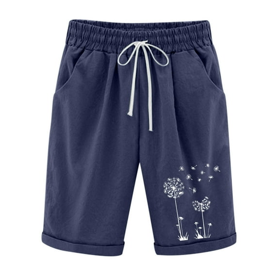 Brnmxoke Women's Bermuda Shorts Casual Loose Fit Plus Size Shorts with Pockets Summer Drawstring Waisted Cotton Linen Half Pants