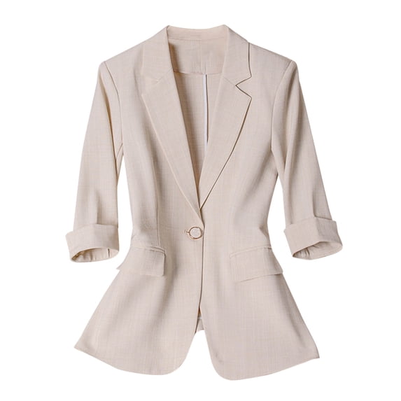 Brnmxoke Women's Blazer Jackets with Pockets Long Sleeve Blazer 2025 Fall Lightweight Fully-Lined Lapel Button Casual Work Jacket Pockets Beige,XXXXL