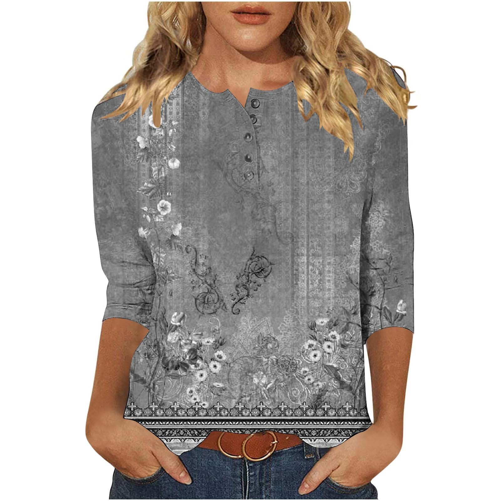 Women's Vintage Print Casual 3/4 Sleeves Hollow Denim Shirt main image 1