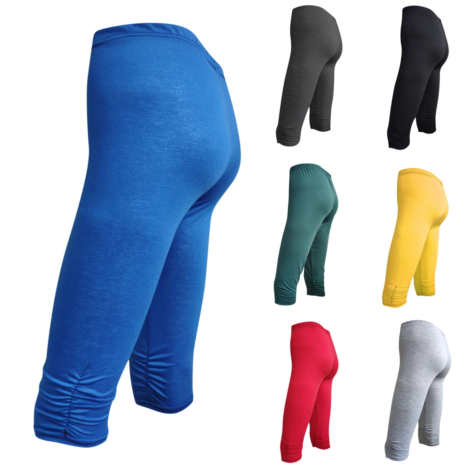 Brnmxoke Women's Capri Leggings Solid Color Knee Length Capris Pants