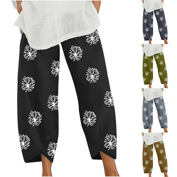 Brnmxoke Women's Capri Pants Elastic Waist Yoga Pant Plus Size Loose Lounge Baggy Trousers Capris Pants with Pockets Blue,L