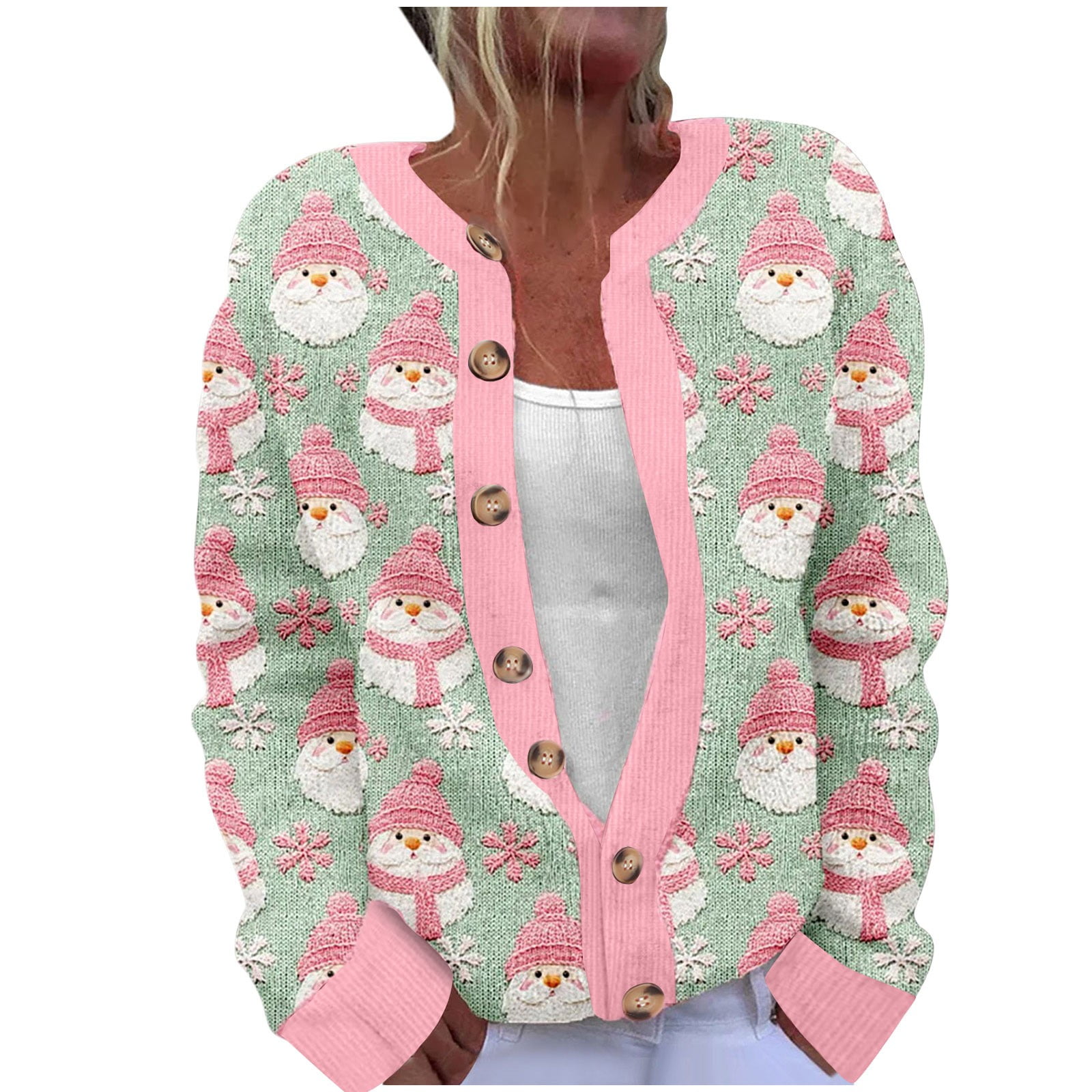 Brnmxoke Women's Christmas Cardigan Sweater Button Casual Open Front ...