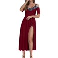 thumbnail image 1 of Brnmxoke Women's Cold Shoulder Mother of The Bride Dress Formal Elegant Summer Wedding Guest Gown Plus Size Cocktail Dresses 2025 Wine,M, 1 of 5