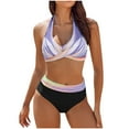 thumbnail image 1 of Brnmxoke Women's Bikini Sets Two Piece Swimsuit Color Block Front Cross Swimsuit Summer Retro Halter Ruched High Waist Bikini with Bottom Bathing Suit, 1 of 3