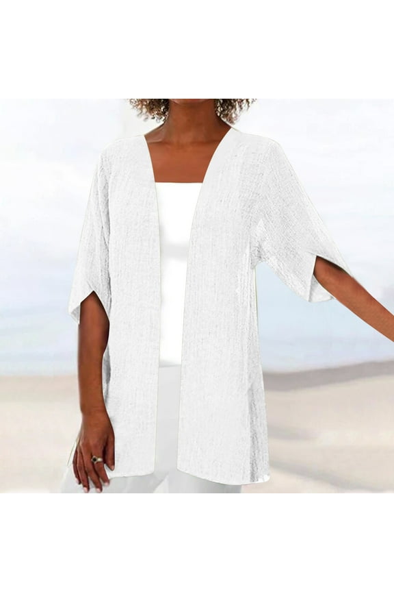 Women's Cotton Linen Cardigan,Open Front Lightweight Cardigans Solid Color Business Jacket Loose Flowy Beach Cover Ups Plus Size Thin Coat