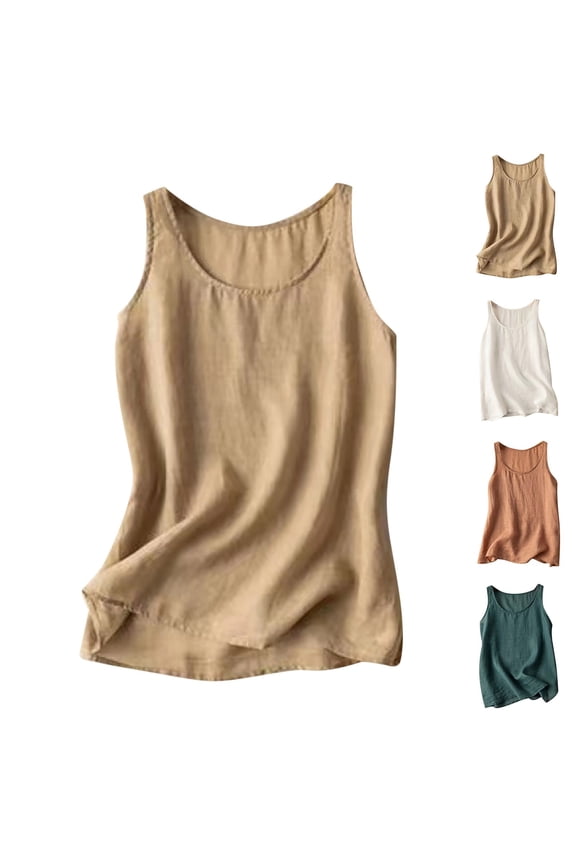 Women's Cotton Linen Tank Tops Crew Neck Sleeveless Summer Shirts Solid Color Loose Casual Basic Tank Shirt Work Tops Blouses Green,XL