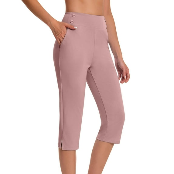 Brnmxoke Women's Dress Capris High Waisted High Waist Stretch Womens Golf Capris Pants for Summer with Pockets Work Casual Pink,XXXXXL