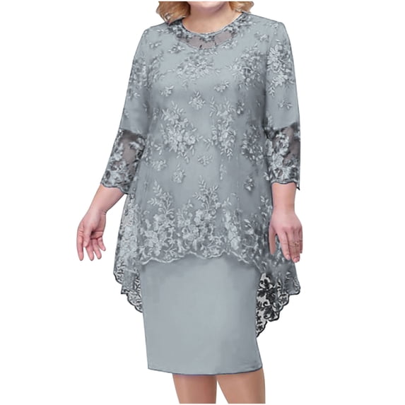 Brnmxoke Women's Elegant Lace Embroidery Evening Dress Plus Size Half Sleeve Women Casual Dresses Casual Skirts for Women 2025 Gray,XXXXXXL