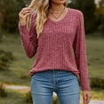 thumbnail image 1 of Brnmxoke Women's Fall Fashion Brushed V-Neck T Shirt Pullover,Womens Tunic Tops Knit Long Sleeve Basic Comfy Blouses T-Shirts, 1 of 4