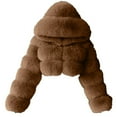 thumbnail image 1 of Brnmxoke Women's Faux Fur Coat Shearling Fluffy Fuzzy Shaggy Hooded Cropped Jacket Plus Size Zip Up Sherpa Fleece Jacket Short Warm Outwear Brown,XXXXXXL, 1 of 5