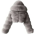 thumbnail image 1 of Brnmxoke Women's Faux Fur Coat Shearling Fluffy Fuzzy Shaggy Hooded Cropped Jacket Plus Size Zip Up Sherpa Fleece Jacket Short Warm Outwear Gray,XL, 1 of 5