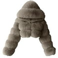 thumbnail image 1 of Brnmxoke Women's Faux Fur Cropped Jacket 2024 Fall Winter Fashion Soft Warm Fuzzy Teddy Jackets Long Sleeve Zip Up Fluffy Short Coat Outerwear Khaki,XXL, 1 of 5
