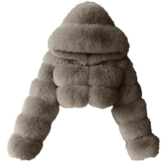 Brnmxoke Women's Faux Fur Cropped Jacket 2024 Fall Winter Fashion Soft Warm Fuzzy Teddy Jackets Long Sleeve Zip Up Fluffy Short Coat Outerwear Khaki,XXL