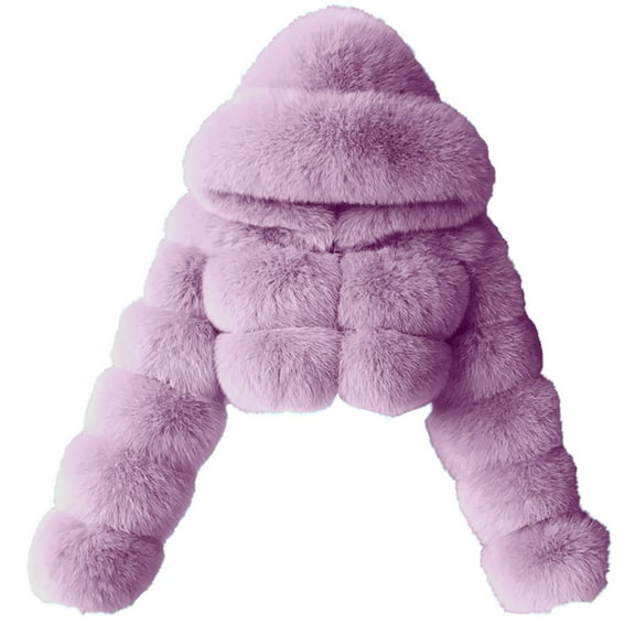 Brnmxoke Women's Faux Fur Cropped Jacket 2024 Fall Winter Fashion Soft Warm Fuzzy Teddy Jackets Long Sleeve Zip Up Fluffy Short Coat Outerwear Purple,L