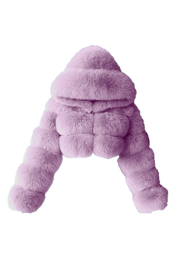 Women's Faux Fur Cropped Jacket 2024 Fall Winter Fashion Soft Warm Fuzzy Teddy Jackets Long Sleeve Zip Up Fluffy Short Coat Outerwear Purple,XXXL