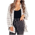 thumbnail image 1 of Brnmxoke Women's Flannel Shirts Plaid Flannel Shirts for Women Oversized Long Sleeve Button Down Buffalo Plaid Shirt Blouse Tops White,XXXL, 1 of 9