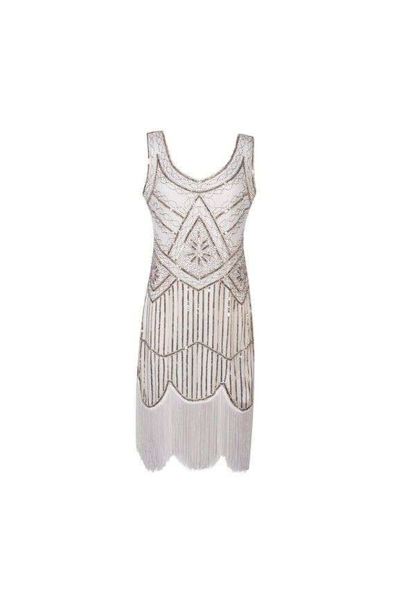 Women's Flapper Dresses Vintage 1920s Fringed Sequin Beaded Tassels Hem Party Dress Plus Size Glitter Ballroom Dance Cocktail Gowns