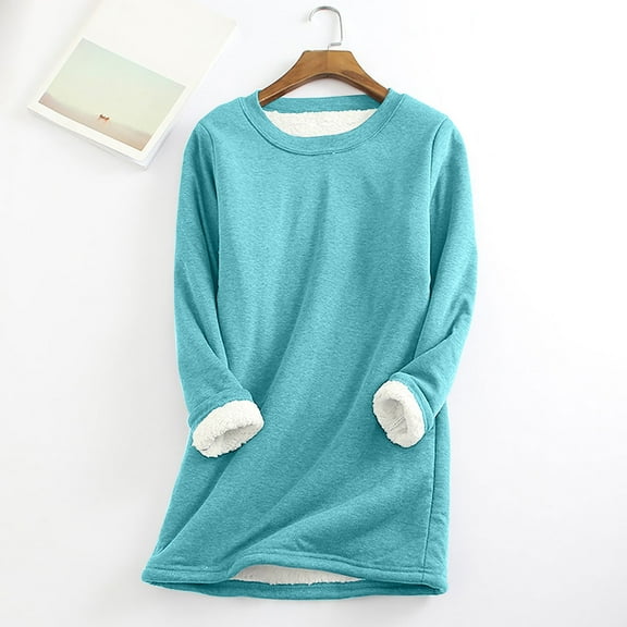 Brnmxoke Women's Fleece Lined Crewneck Sweatshirt Winter Warm Casual Soft Thick Long Sleeve Thermal Pullover Loungewear Solid Plus Size