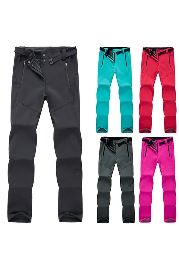 Women's Fleece Lined Waterproof Hiking Pants Insulated Softshell Warm Outdoor Winter Snow Ski Pants Hot Pink,XL