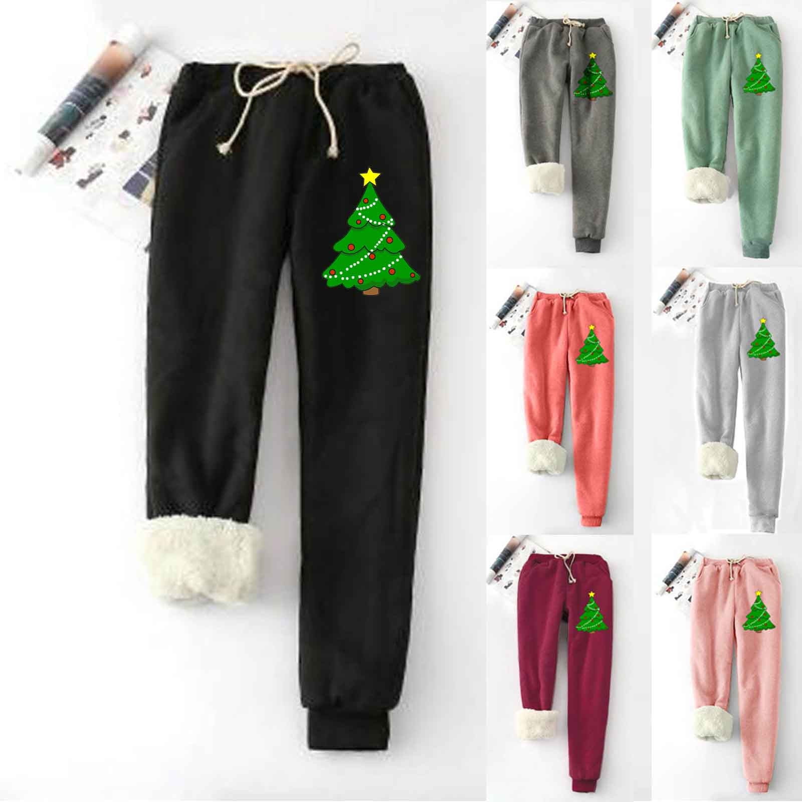 Brnmxoke Women's Fleece Lined Yoga Pants with Pockets Christmas Printed