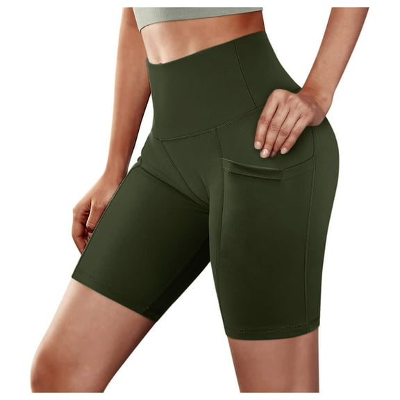 Brnmxoke Women's High Waisted Biker Shorts Hip Lift Yoga Pants with Pockets Slim Fit Gym Leggings Solid Stretchy Joggers Shapewear
