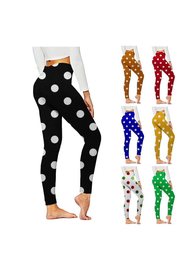 Women's High Waisted Yoga Leggings Tummy Control Non See Through Workout Leggings Swiss Dot Print Athletic Running Joggers Pants Green,M