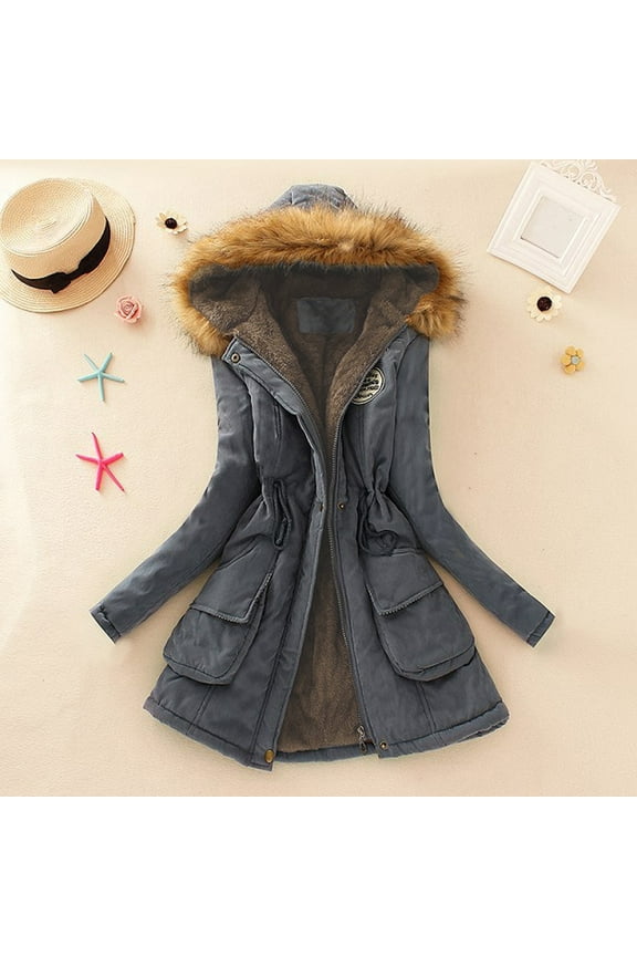 Women's Hooded Winter Coat Windproof Warm Long Puffer Jacket Fleece Lined Sherpa Warm Parka with Pockets
