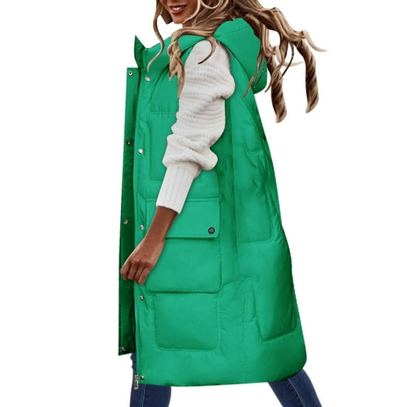 Brnmxoke Women's Long Insulated Vest,Womens Long Quilted Puffer Vest Hooded Lightweight Sleeveless Full Zip Padded Gilet with Pockets